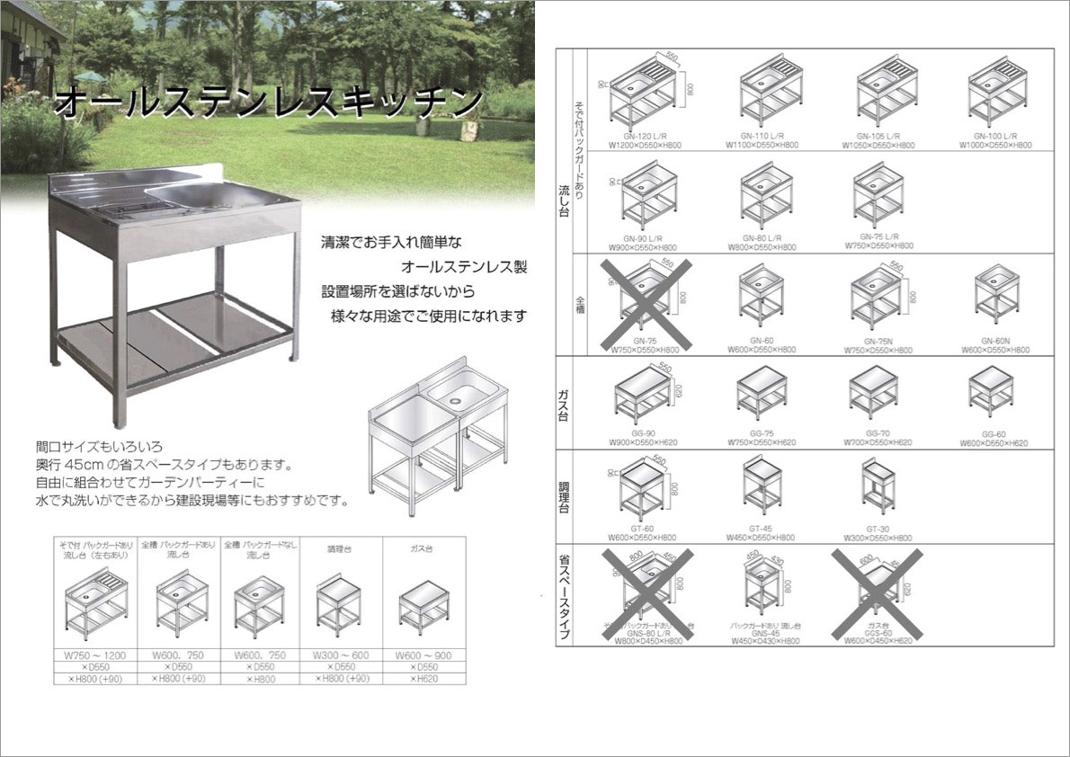 ステンレスキッチンカタログ（サイズ表）